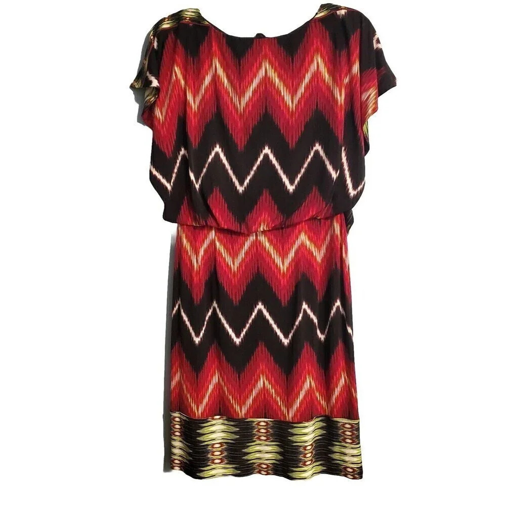 Maggy London Womens Dress Size 6 Black Burgundy Open Back Tribal Midi